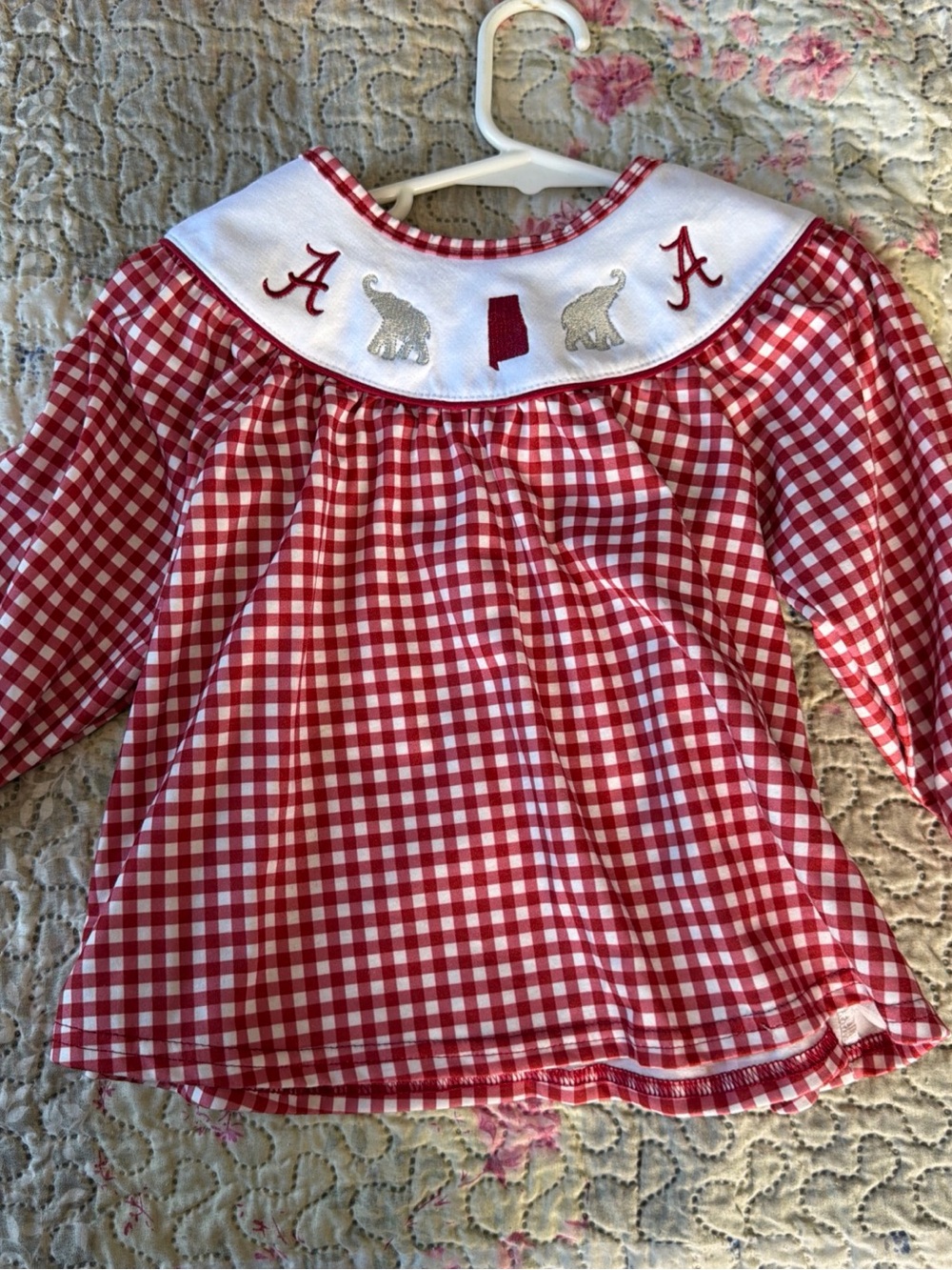 Alabama Red Gingham Girls' Long-Sleeve Smocked Top 18M